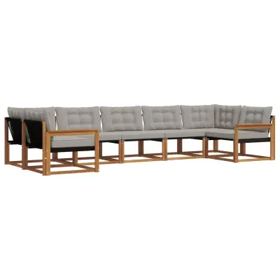 vidaXL Zunanja garnitura za sedenje 7 pcs Naravna in svetlo siva