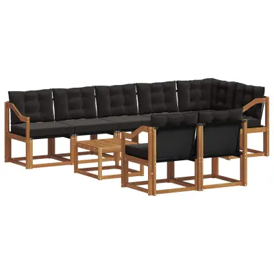 vidaXL Zunanja garnitura za sedenje z blazino 9 pcs Naravna in črna