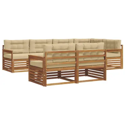 vidaXL Zunanja garnitura za sedenje z blazino 7 pcs Naravna in bež