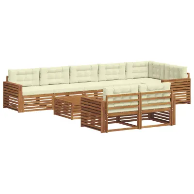 vidaXL Zunanja garnitura za sedenje z blazino 9 pcs Naravna in smetana