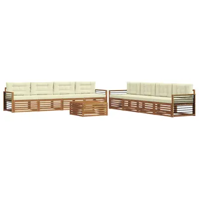 vidaXL Zunanja garnitura za sedenje z blazino 9 pcs Naravna in smetana