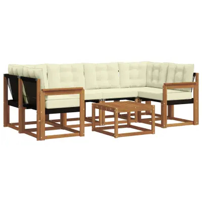 vidaXL Zunanja garnitura za sedenje z blazino 7 pcs Naravna in smetana