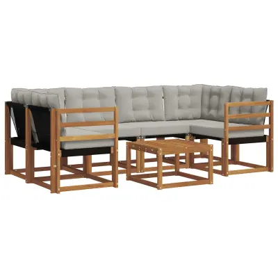vidaXL Zunanja garnitura za sedenje 7 pcs Naravna in svetlo siva