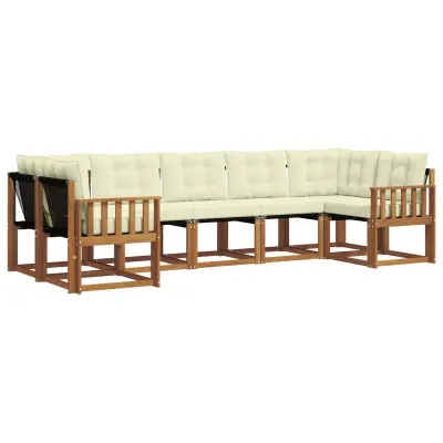 vidaXL Zunanja garnitura za sedenje z blazino 7 pcs Naravna in smetana