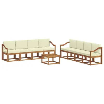 vidaXL Zunanja garnitura za sedenje z blazino 9 pcs Naravna in smetana