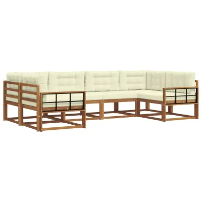 vidaXL Zunanja garnitura za sedenje z blazino 6 pcs Naravna in smetana