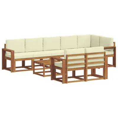 vidaXL Zunanja garnitura za sedenje z blazino 9 pcs Naravna in smetana