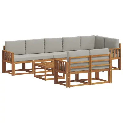 vidaXL Zunanja garnitura za sedenje 9 pcs Naravna in svetlo siva