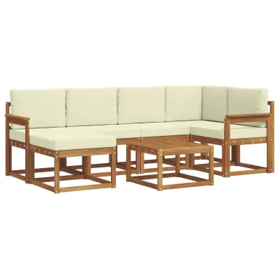 vidaXL Zunanja garnitura za sedenje z blazino 7 pcs Naravna in smetana