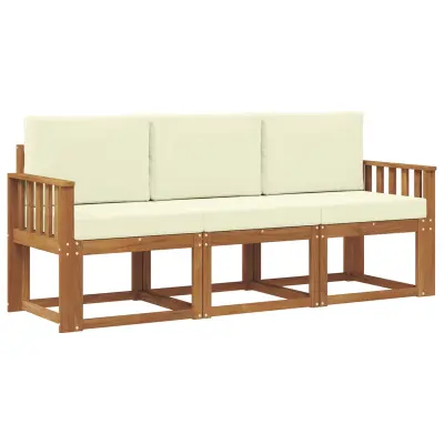 vidaXL Zunanja garnitura za sedenje z blazino 3 pcs Naravna in smetana
