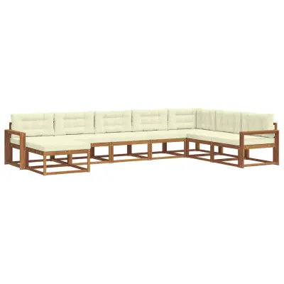 vidaXL Zunanja garnitura za sedenje z blazino 8 pcs Naravna in smetana
