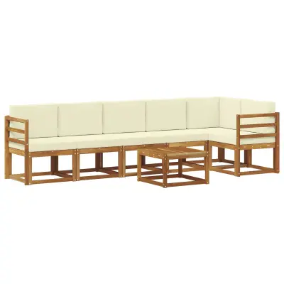 vidaXL Zunanja garnitura za sedenje z blazino 7 pcs Naravna in smetana
