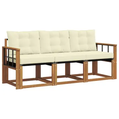 vidaXL Zunanja garnitura za sedenje z blazino 3 pcs Naravna in smetana