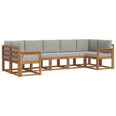 vidaXL Zunanja garnitura za sedenje 7 pcs Naravna in svetlo siva