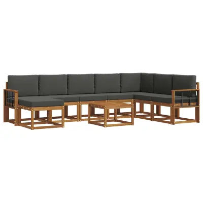 vidaXL Zunanja garnitura za sedenje 9 pcs Naravna in antracitna