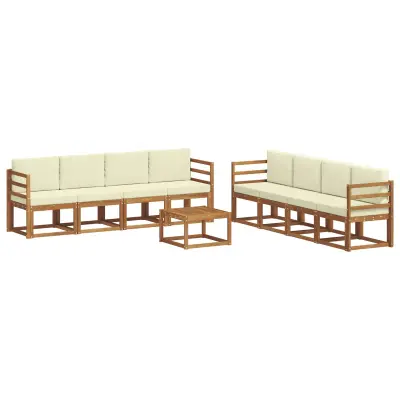 vidaXL Zunanja garnitura za sedenje z blazino 9 pcs Naravna in smetana