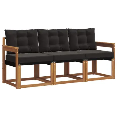 vidaXL Zunanja garnitura za sedenje z blazino 3 pcs Naravna in črna