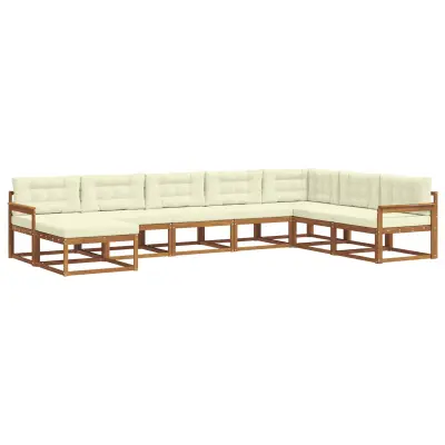 vidaXL Zunanja garnitura za sedenje z blazino 8 pcs Naravna in smetana