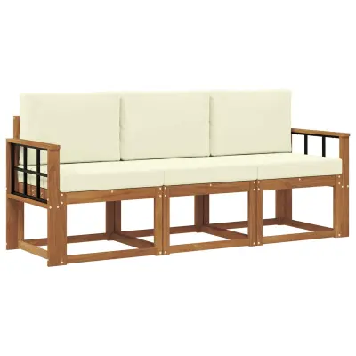 vidaXL Zunanja garnitura za sedenje z blazino 3 pcs Naravna in smetana