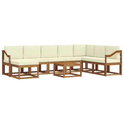 vidaXL Zunanja garnitura za sedenje z blazino 9 pcs Naravna in smetana