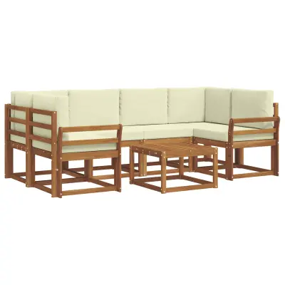 vidaXL Zunanja garnitura za sedenje z blazino 7 pcs Naravna in smetana