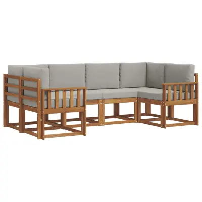 vidaXL Zunanja garnitura za sedenje 6 pcs Naravna in svetlo siva