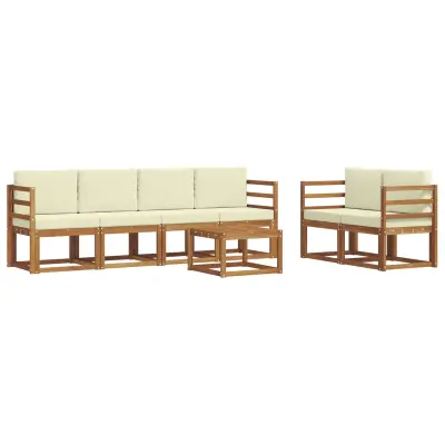 vidaXL Zunanja garnitura za sedenje z blazino 7 pcs Naravna in smetana