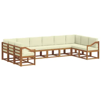 vidaXL Zunanja garnitura za sedenje 10 pcs Naravna in smetana