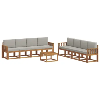 vidaXL Zunanja garnitura za sedenje 9 pcs Naravna in svetlo siva