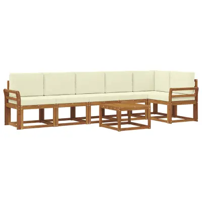 vidaXL Zunanja garnitura za sedenje z blazino 7 pcs Naravna in smetana