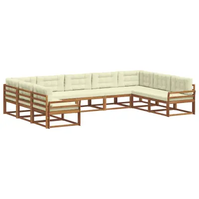vidaXL Zunanja garnitura za sedenje z blazino 9 pcs Naravna in smetana