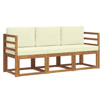 vidaXL Zunanja garnitura za sedenje z blazino 3 pcs Naravna in smetana