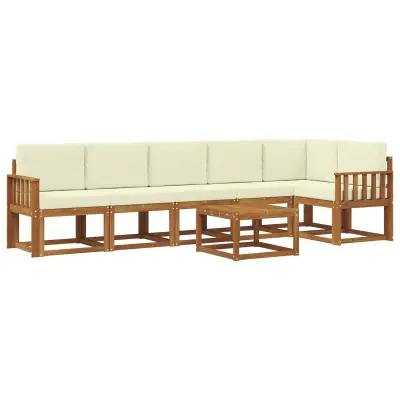 vidaXL Zunanja garnitura za sedenje z blazino 7 pcs Naravna in smetana