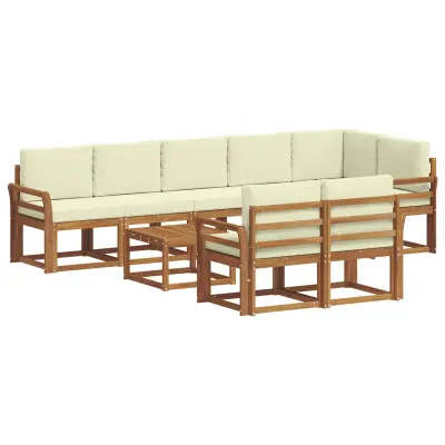 vidaXL Zunanja garnitura za sedenje z blazino 9 pcs Naravna in smetana