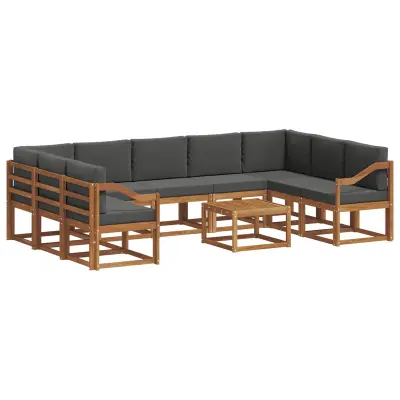 vidaXL Zunanja garnitura za sedenje 10 pcs Naravna in antracitna