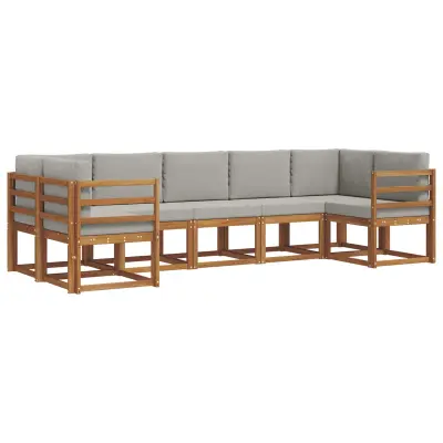 vidaXL Zunanja garnitura za sedenje 7 pcs Naravna in svetlo siva