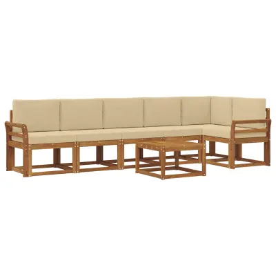 vidaXL Zunanja garnitura za sedenje z blazino 7 pcs Naravna in bež