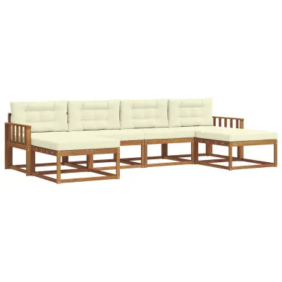 vidaXL Zunanja garnitura za sedenje z blazino 6 pcs Naravna in smetana