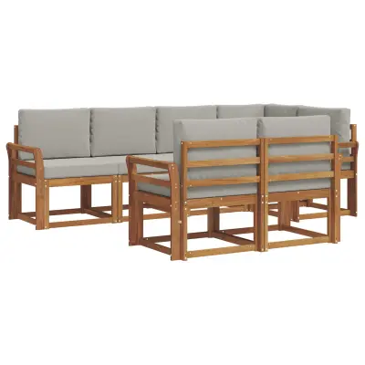 vidaXL Zunanja garnitura za sedenje 7 pcs Naravna in svetlo siva