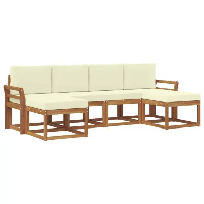 vidaXL Zunanja garnitura za sedenje z blazino 6 pcs Naravna in smetana