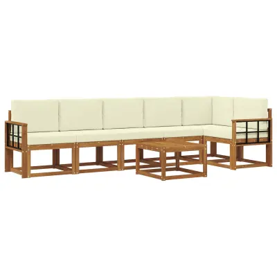 vidaXL Zunanja garnitura za sedenje z blazino 7 pcs Naravna in smetana
