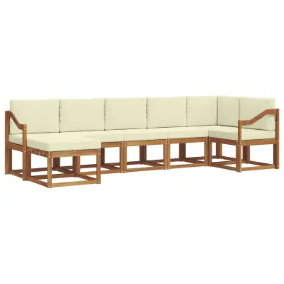 vidaXL Zunanja garnitura za sedenje z blazino 7 pcs Naravna in smetana
