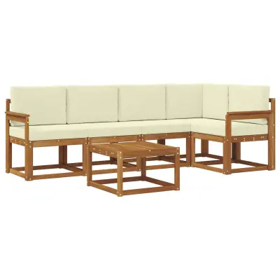 vidaXL Zunanja garnitura za sedenje z blazino 6 pcs Naravna in smetana