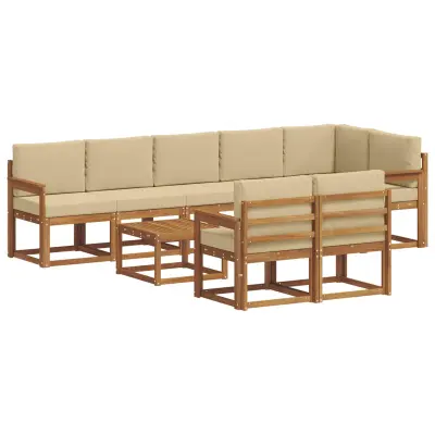 vidaXL Zunanja garnitura za sedenje z blazino 9 pcs Naravna in bež