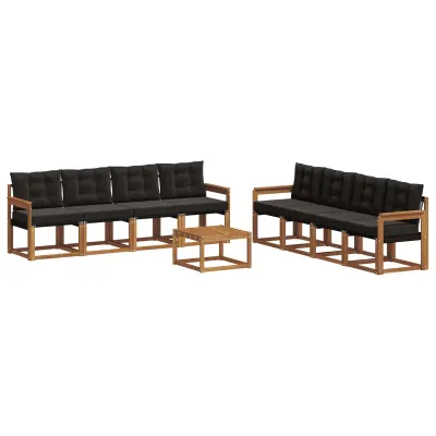 vidaXL Zunanja garnitura za sedenje z blazino 9 pcs Naravna in črna
