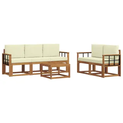 vidaXL Zunanja garnitura za sedenje z blazino 6 pcs Naravna in smetana