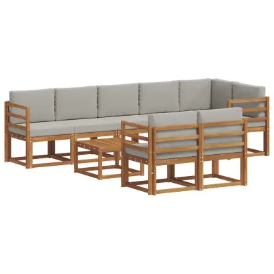vidaXL Zunanja garnitura za sedenje 9 pcs Naravna in svetlo siva