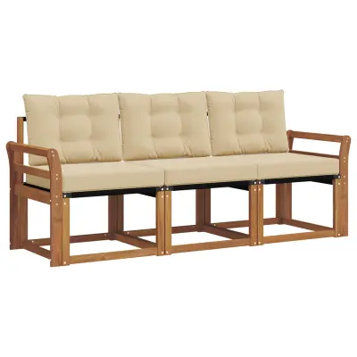 vidaXL Zunanja garnitura za sedenje z blazino 3 pcs Naravna in bež