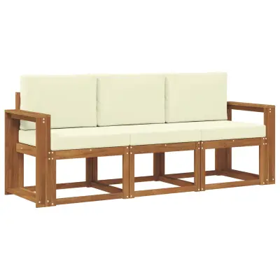 vidaXL Zunanja garnitura za sedenje z blazino 3 pcs Naravna in smetana