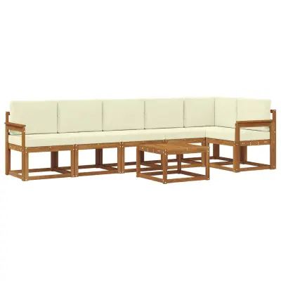 vidaXL Zunanja garnitura za sedenje z blazino 7 pcs Naravna in smetana